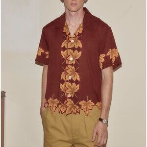 Bode Harvest Floor Short Sleeve Men's Shirt  Printed Buttondown Cotton S 286837